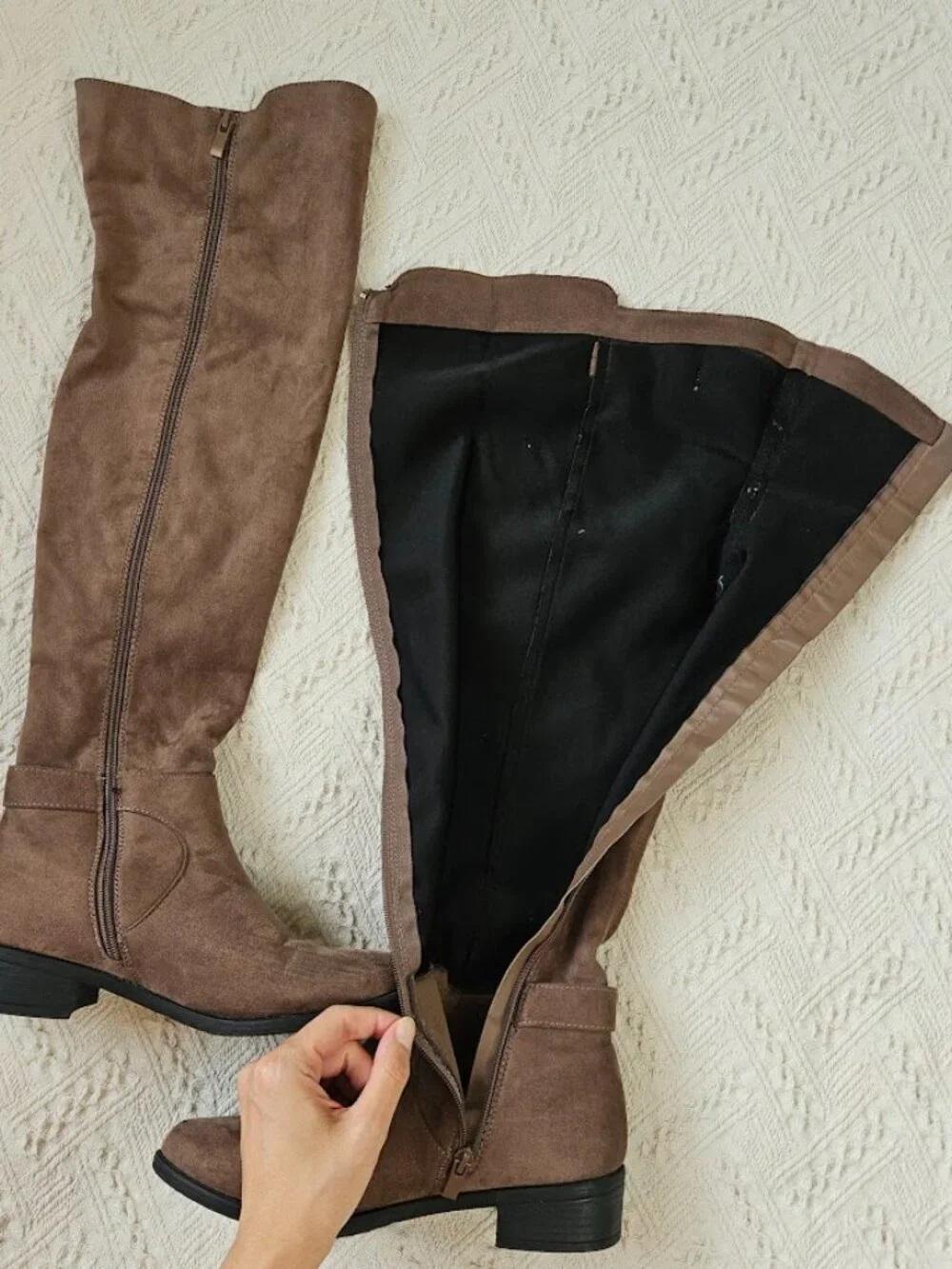 Top Moda Faux Leather Suede Over The Knee Boots Taupe Buckle Western Shoes 8